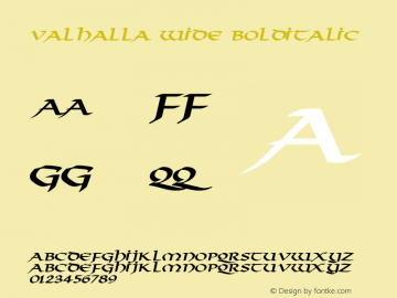 Valhalla Wide BoldItalic Altsys Fontographer 4.1 1/10/95 Font Sample