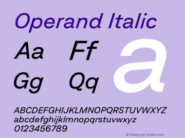 Operand Regular Italic Version 1.000;hotconv 1.0.109;makeotfexe 2.5.65596 Font Sample