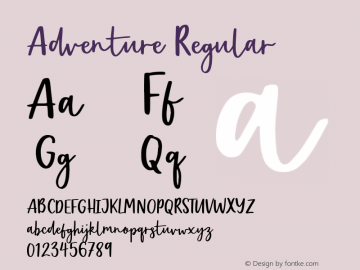 Adventure Regular Version 1.000 Font Sample