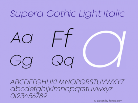 Supera Gothic Light Italic Version 1.000 Font Sample