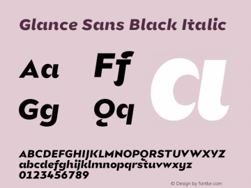 Glance Sans Black Italic Version 1.000 | web-TT Font Sample