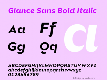 Glance Sans Bold Italic Version 1.000 | web-TT Font Sample