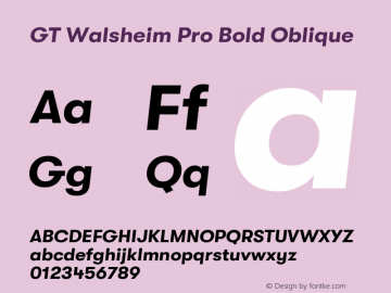 GT Walsheim Pro Bold Oblique Version 2.001;PS 002.001;hotconv 1.0.88;makeotf.lib2.5.64775 Font Sample