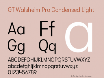 GT Walsheim Pro Condensed Light Version 2.001;PS 002.001;hotconv 1.0.88;makeotf.lib2.5.64775 Font Sample