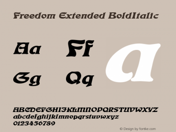 Freedom Extended BoldItalic Altsys Fontographer 4.1 1/4/95 Font Sample