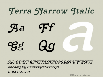 Terra Narrow Italic Altsys Fontographer 4.1 12/21/94 Font Sample
