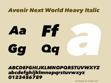 Avenir Next World Heavy It Version 1.00 Font Sample