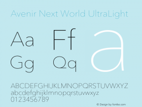 Avenir Next World UltraLight Version 1.00 Font Sample