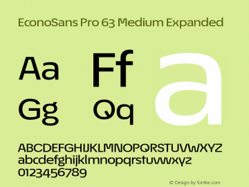 EconoSans Pro 63 Medium Expanded 3.011 Font Sample