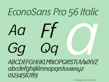 EconoSans Pro 56 Italic 3.011 Font Sample