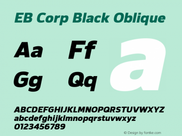 EB Corp Black Oblique 1.000 Font Sample