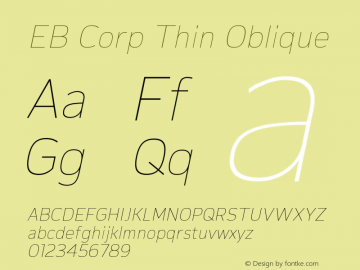 EB Corp Thin Oblique 1.000 Font Sample
