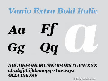 Vanio Extra Bold Italic Version 1.000 Font Sample