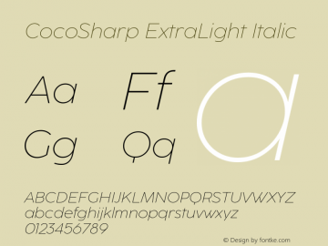 CocoSharp ExtraLight Italic Version 1.000 Font Sample