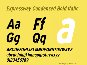 ExpresswayCdRg-BoldItalic Version 6.000 Font Sample