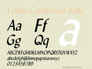 Lynda Condensed Italic 1.0 Wed Jul 28 13:00:24 1993 Font Sample
