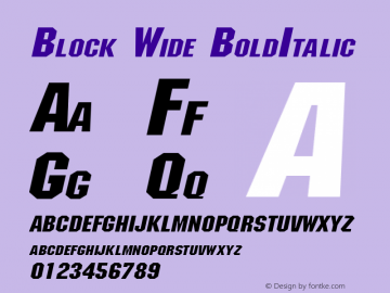 Block Wide BoldItalic Altsys Fontographer 4.1 1/30/95图片样张