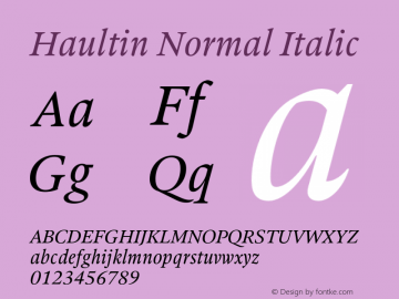 Haultin-NormalItalic Version 1.004 Font Sample