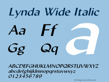 Lynda Wide Italic 1.0 Wed Jul 28 13:07:37 1993图片样张