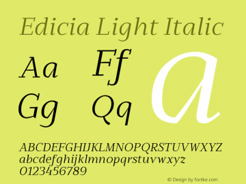 Edicia Light Italic 1.000 Font Sample