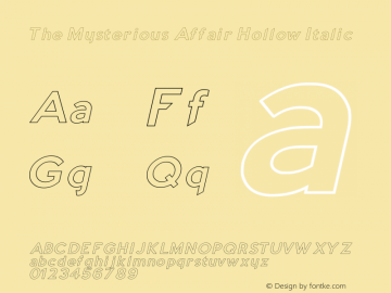 The Mysterious Affair Hollow Italic Version 1.011;February 2, 2021;FontCreator 13.0.0.2683 64-bit图片样张