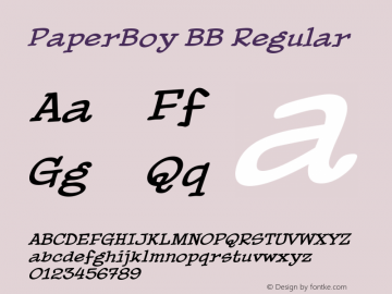 PaperBoy BB W05 Italic Version 4.10 Font Sample
