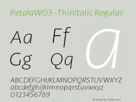 Petala W03 Thin Italic Version 1.10 Font Sample