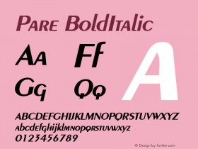 Pare BoldItalic Altsys Fontographer 4.1 1/9/95 Font Sample