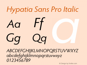 HypatiaSansPro-It Version 2.073;PS 1.000;hotconv 1.0.68;makeotf.lib2.5.35818 Font Sample
