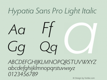 HypatiaSansPro-LightIt Version 2.073;PS 1.000;hotconv 1.0.68;makeotf.lib2.5.35818 Font Sample