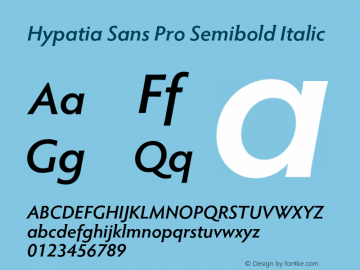 HypatiaSansPro-SemiboldIt Version 2.073;PS 1.000;hotconv 1.0.68;makeotf.lib2.5.35818 Font Sample