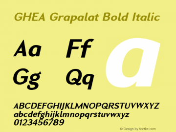 GHEAGrapalat-BoldItalic Version 1.006 2007 Font Sample