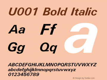 U001 Bold Italic Version 1.05 Font Sample