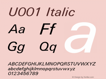 U001 Italic Version 1.05 Font Sample