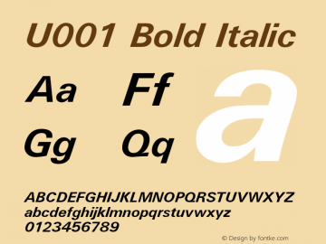 U001 Bold Italic Version 1.05 Font Sample