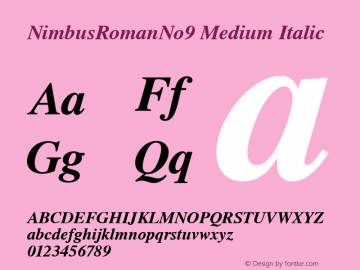 NimbusRomanNo9 Medium Italic Version 1.05图片样张