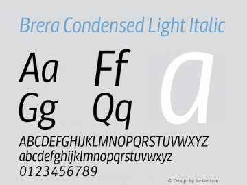 BreraCondensed-LightItalic Version 1.000 Font Sample