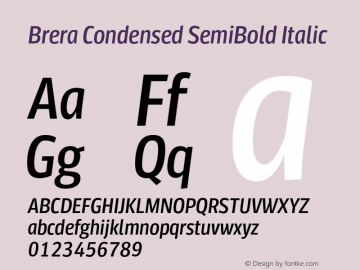 BreraCondensed-SemiBoldItalic Version 1.000 Font Sample