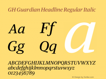 GH Guardian Headline Regular Italic Version 2.001; Font Sample