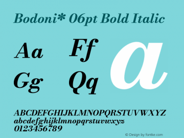 Bodoni* 06pt Bold Italic Version 2.3 Font Sample