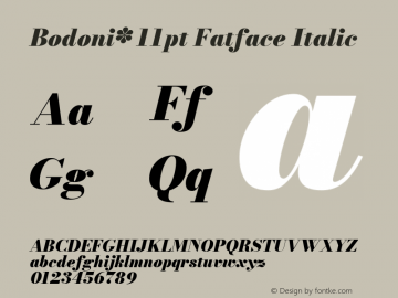 Bodoni* 11pt Fatface Italic Version 2.3 Font Sample