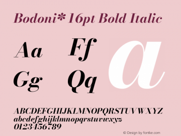 Bodoni* 16pt Bold Italic Version 2.3 Font Sample