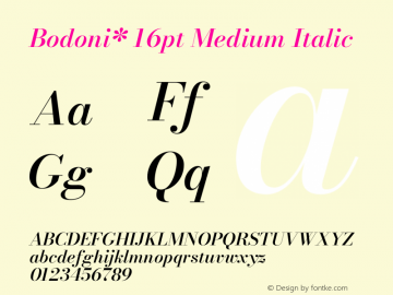 Bodoni* 16pt Medium Italic Version 2.3 Font Sample