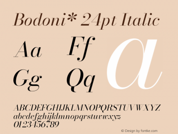 Bodoni* 24pt Book Italic Version 2.3 Font Sample