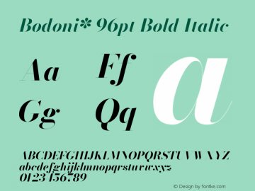 Bodoni* 96pt Bold Italic Version 2.3 Font Sample