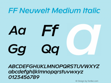 FF Neuwelt Medium Italic 1.00, build 19, g2.6.2 b1235, s3 Font Sample