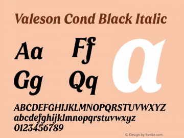 Valeson Cond Black Italic Version 1.0 Font Sample