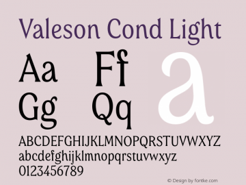 Valeson Cond Light Version 1.0 Font Sample