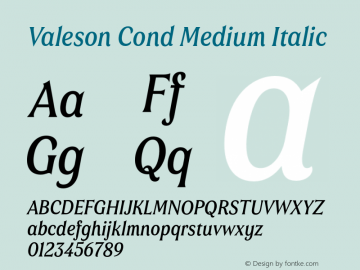 Valeson Cond Medium Italic Version 1.0 Font Sample