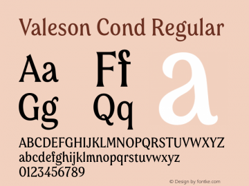 Valeson Cond Regular Version 1.0 Font Sample